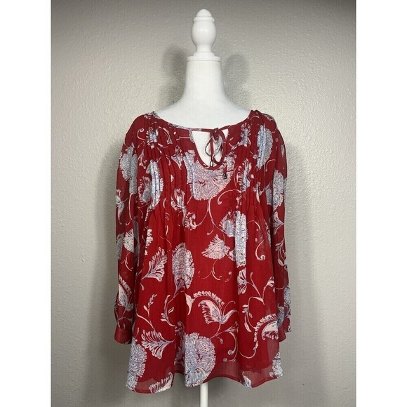 Tommy Hilfiger Women's Floral Blouse Red and Blue Large - Picture 1 of 7